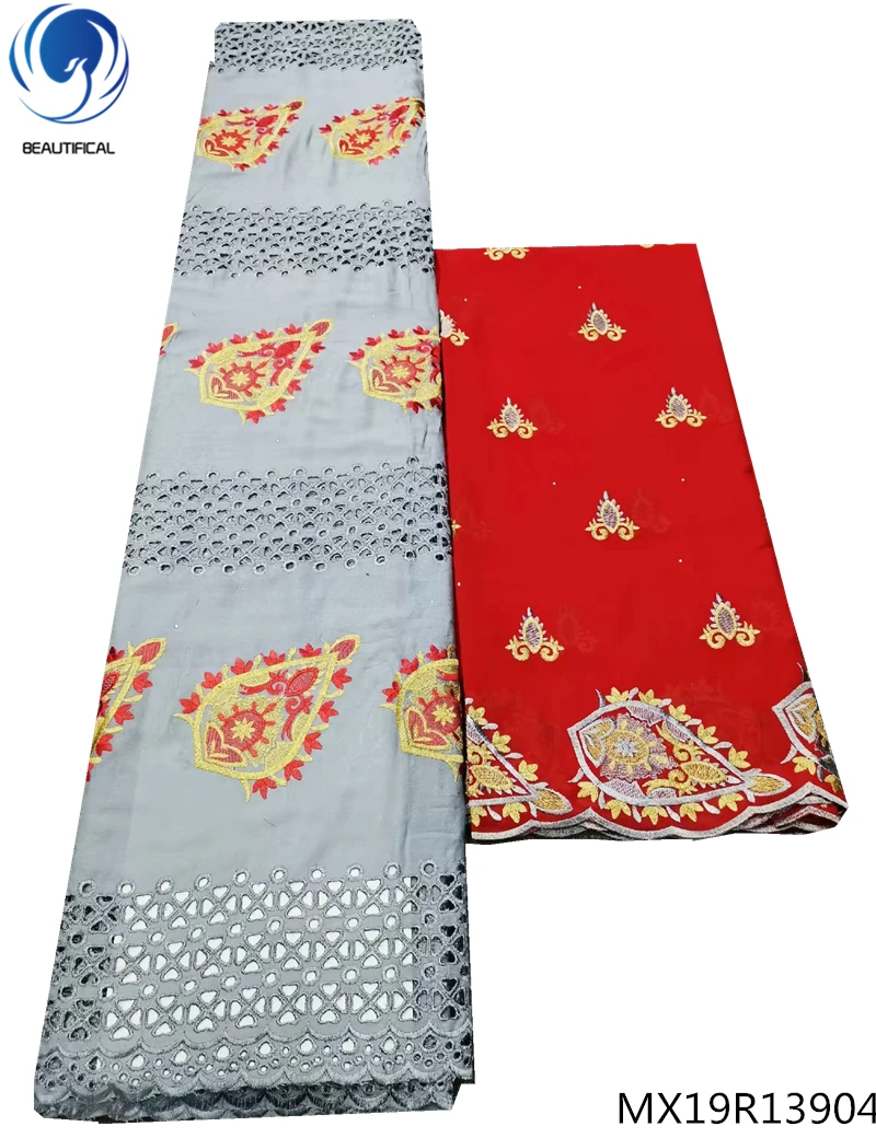 

Beautifical embroidery lace fabric swiss voile lace in switzerland grey lace dress fabric with red scarf 7yards/set MX19R139