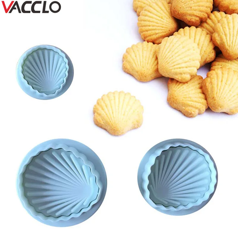 

Vacclo 3pcs Shell Shape Food-grade Plastic Fondant Cake Molds Cookies Cutter Biscuit Mold Baking Cake Tool Cake Decorating tool