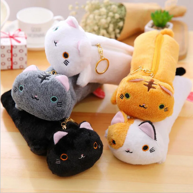 

Lovely Beansand Cat Pencil Case Cute Plush Cosmetic Pencil Bag For Girls Gifts Kids Pencilcase School Supplies Japan Stationery