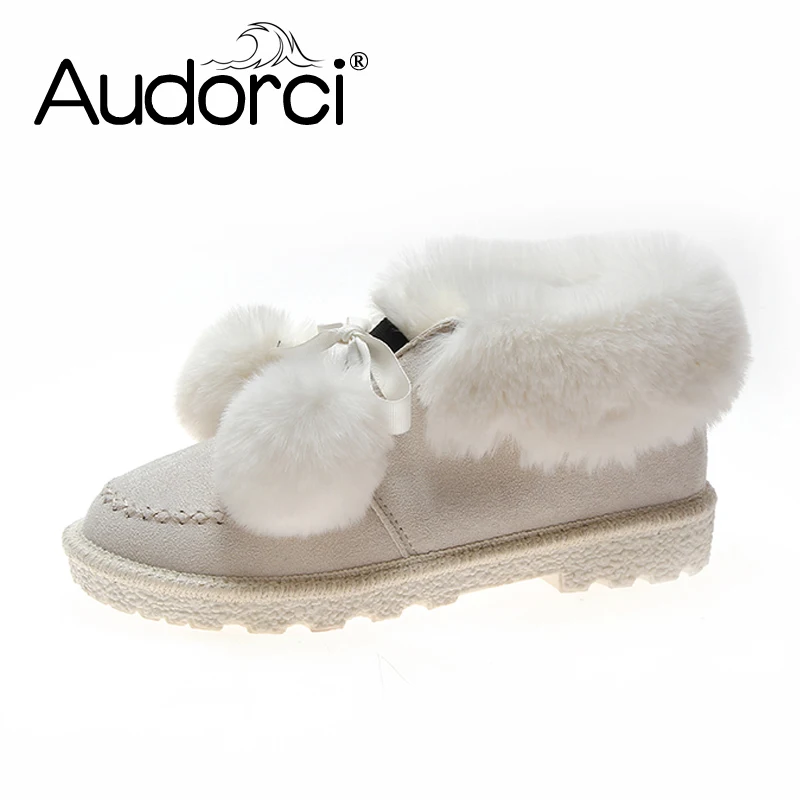 

Audorci 2018 Winter Fashion Women's Shoes Woman Lace Up Casual Shoes Female Outdoor Keep Warm Flats Shoe Size 35-40 With Fur