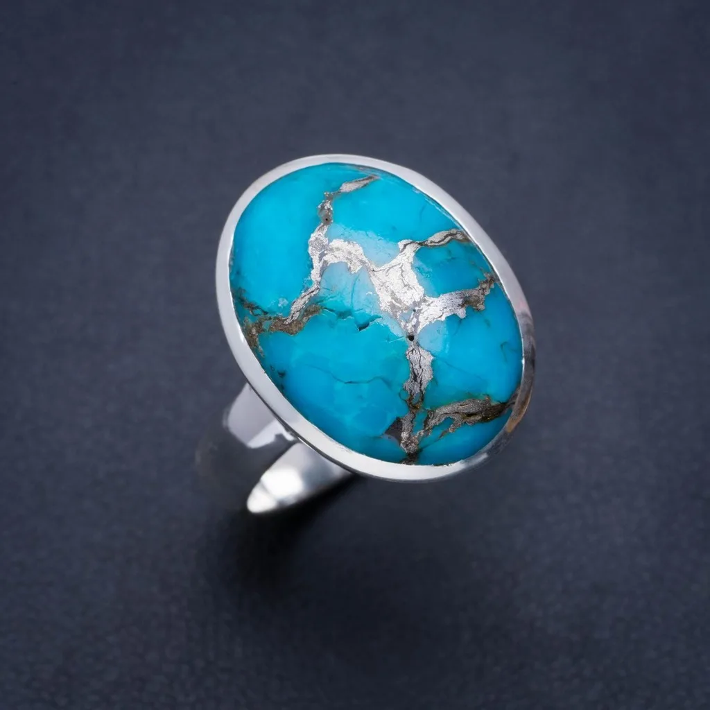 

Natural Turquoise Handmade Unique 925 Sterling Silver Ring 7.5 A1212