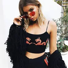 Хлопковые женские летние укороченные топы, дизайнерские китайские с принтом дракона, черные, без рукавов, сексуальные, дышащие, удобные