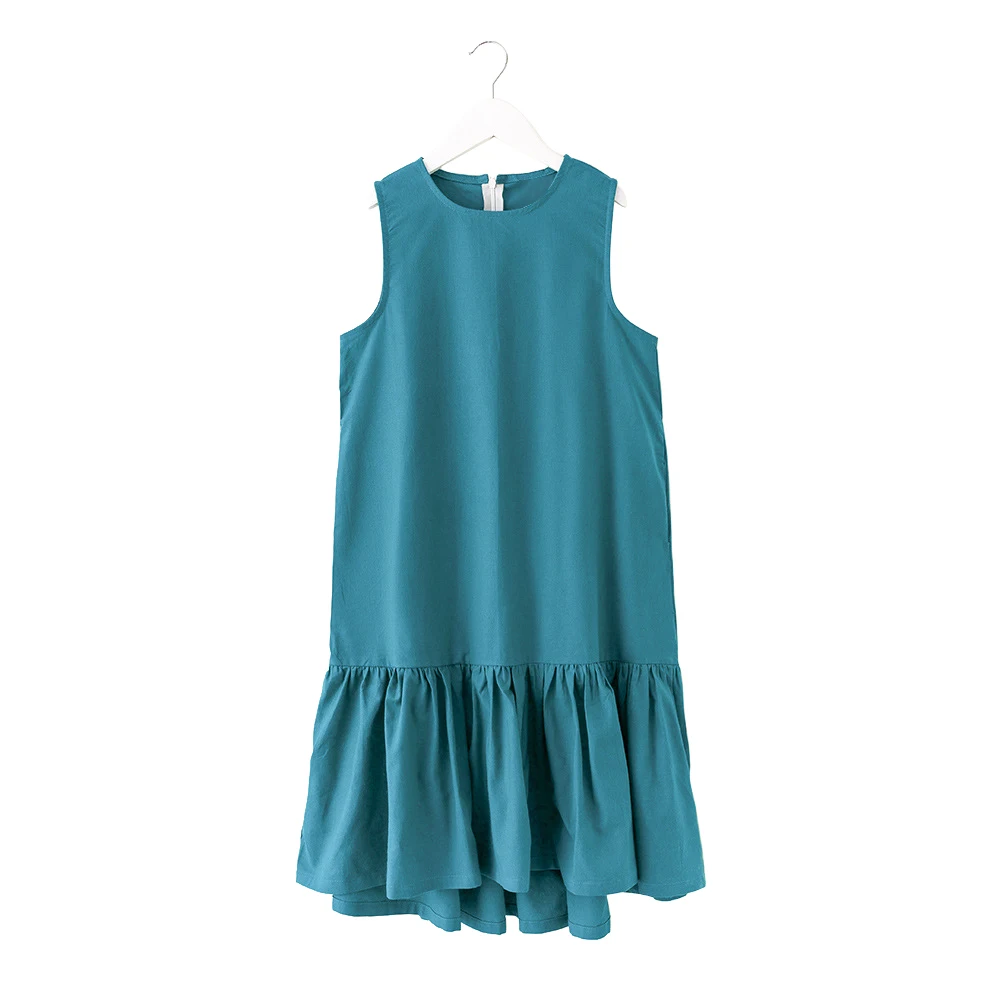 

chinese style loose cotton and linen dress age for 6 -16 yrs big girls summer clothes teenage girl simple irregular ruffle frock