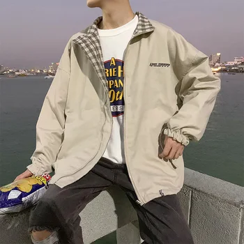 

Spring New Jacket Men Fashion Plaid Casual Two-sided Wear Jacket Man Streetwear Wild Hip Hop Loose Bomber Jacket Male Clothes