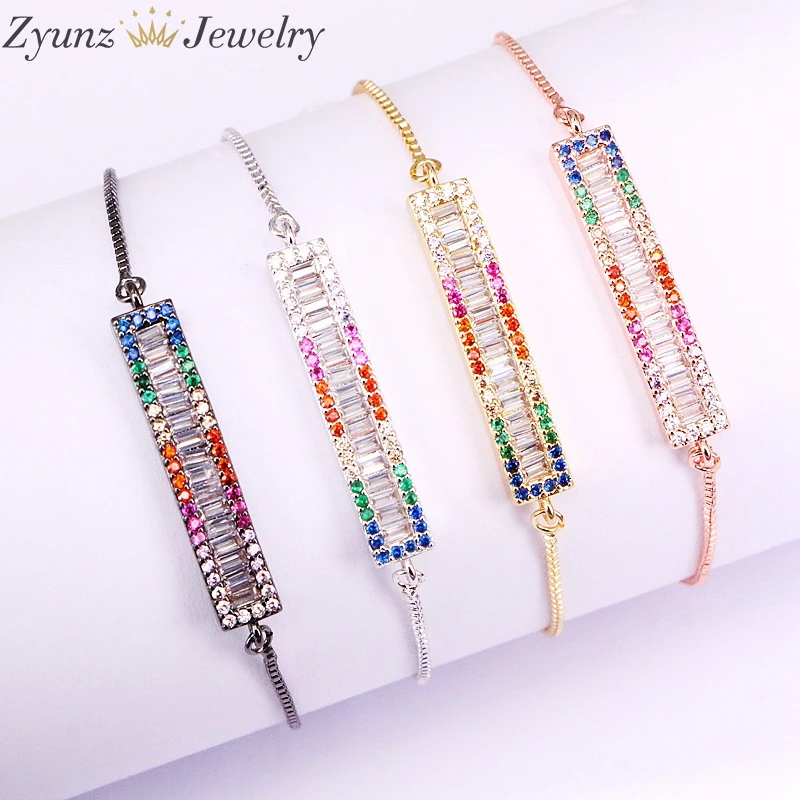 10 шт. ZYZ330-4254 Шарм Прямоугольник бар браслеты Слайдеры для женщин Блестящий проложить циркония CZ Регулируемая цепочка модные ювелирные изделия