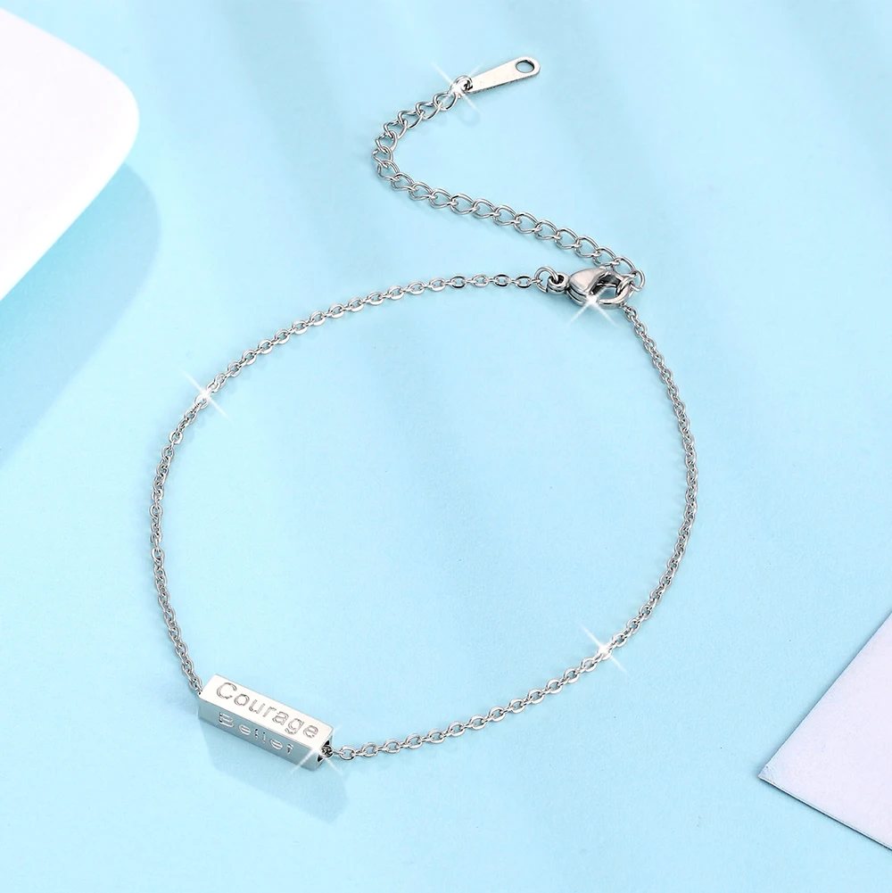 

Jebwmn 2019 Anklet Chain With Tube Anklet Bracelet New Fashion Jewelry On The Leg For Women Luck Wisdom Courage Belief Stainle
