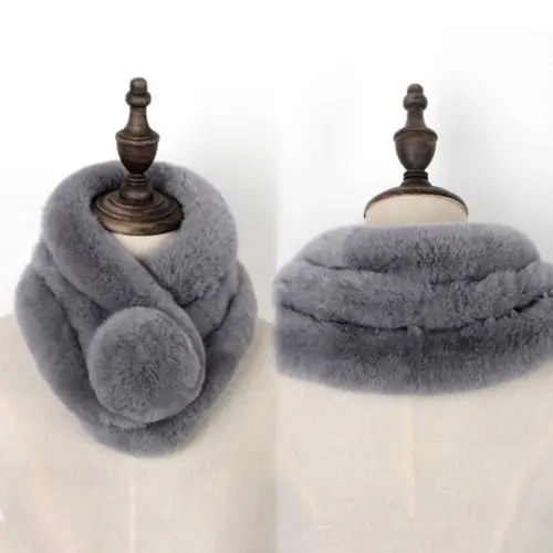 Women Fashion Plush Rex Rabbit Hair Scarf Shawl Thickened Fur Collar Scarf Warm
