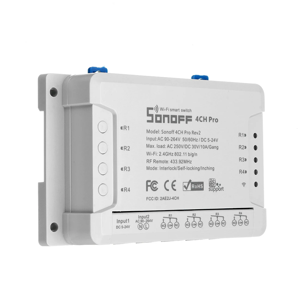 SONOFF 4CH Pro R2 10A 2200 Вт 2 4 ГГц 433 МГц RF Inching/Self Locking/Interlock умный дом переключатель + пульт