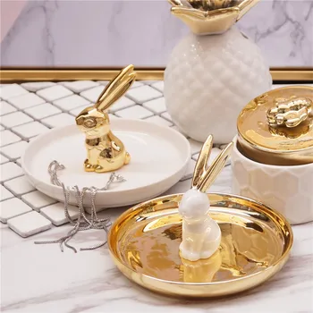 

Nordic ceramic crafts rabbit jewelry rack storage plate desk photography creative ornaments