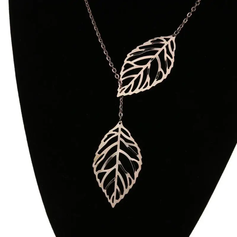 

New Leaf Necklace Fashion Metal Leaves Double European American Chain Necklaces Clavicle For Women Wedding Gifts Jewelry