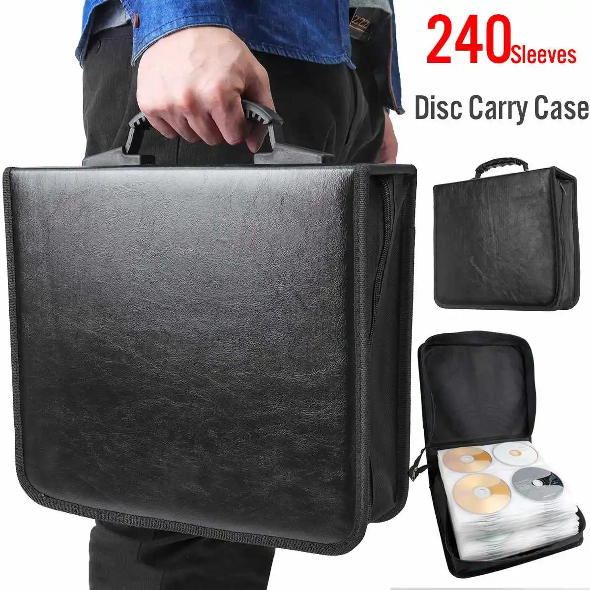 

240 Disc Case CD DVD Storage Bag Album Collection Holder Box Carrying Organizer Disc Blu-Ray DJ Storage Wallets PU leather