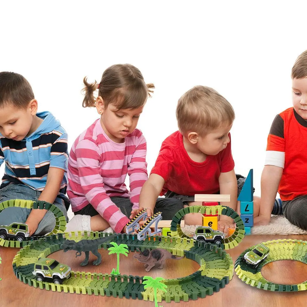 Мир динозавров мост создать дорогу 142 шт. Гибкая Коробка трек Playset с игрушкой