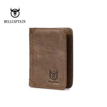 

BULLCAPTAIN Genuine Leather Men Wallets Credit Business Card Holders Double Zipper Cowhide Leather Wallet Purse Carteira BU81