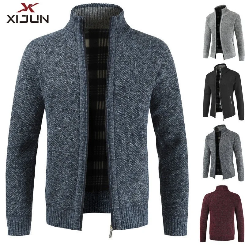

Xijun 2018 Autumn Winter Men's Sweater Coat Fleece Wool Sweater Jackets Men Zipper Knitted Thick Coats Man Casual Knitwear M-3XL