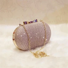 ABDB-Golden Evening Clutch Bag Women Bags Wedding Shiny Handbags Bridal Metal Bow Clutches Bag Chain Shoulder Bag