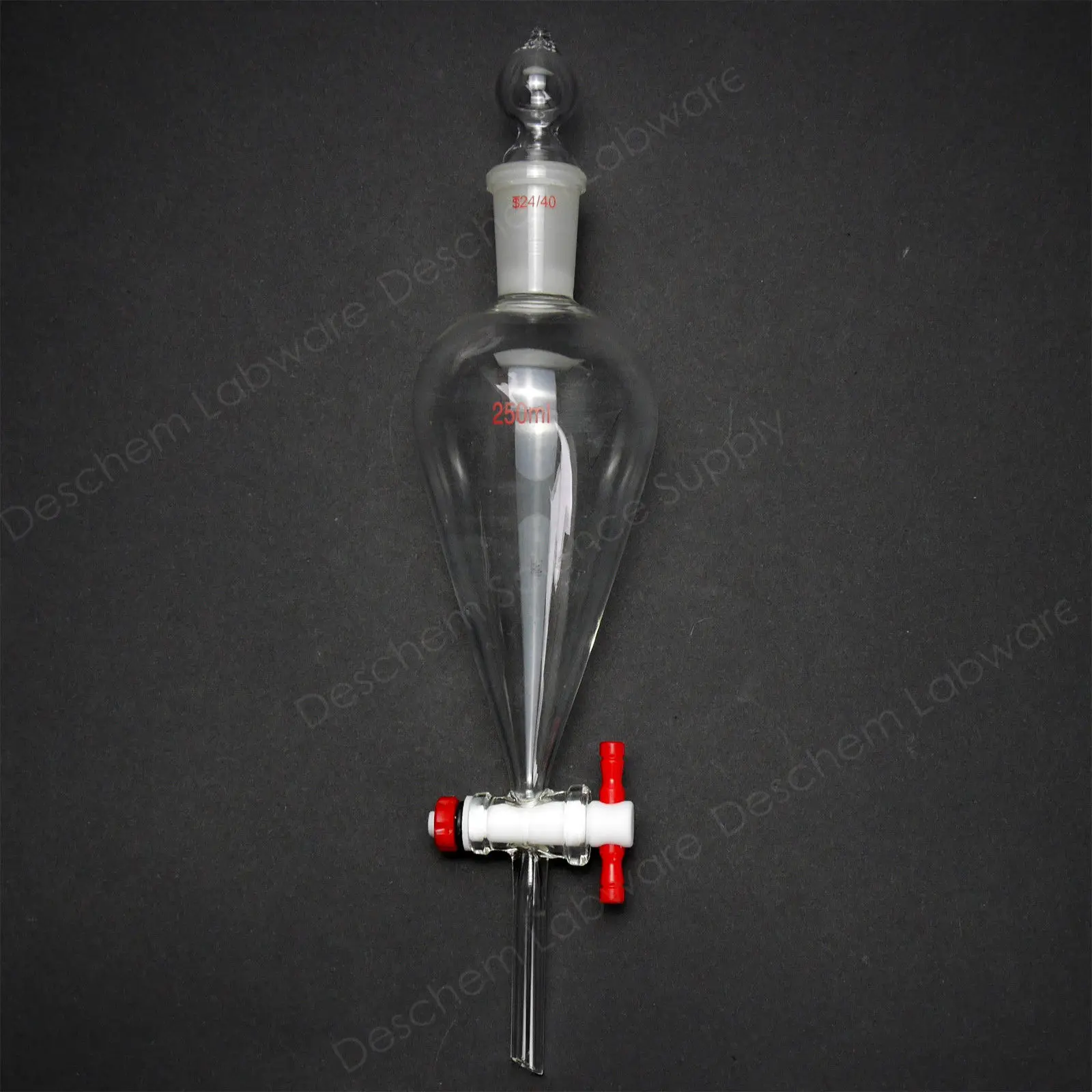 

250ml,24/40,Glass Separatory Funnel,Pear Shape,PTFE Stopcock,Straight Drop Tube