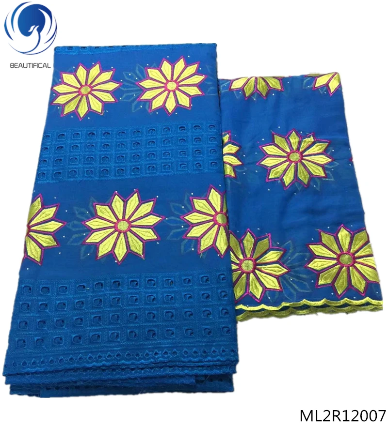

BEAUTIFICAL 2019 african fabric swiss fabric bule and yellow 7 yards/set voile fabric for clothes ML2R120