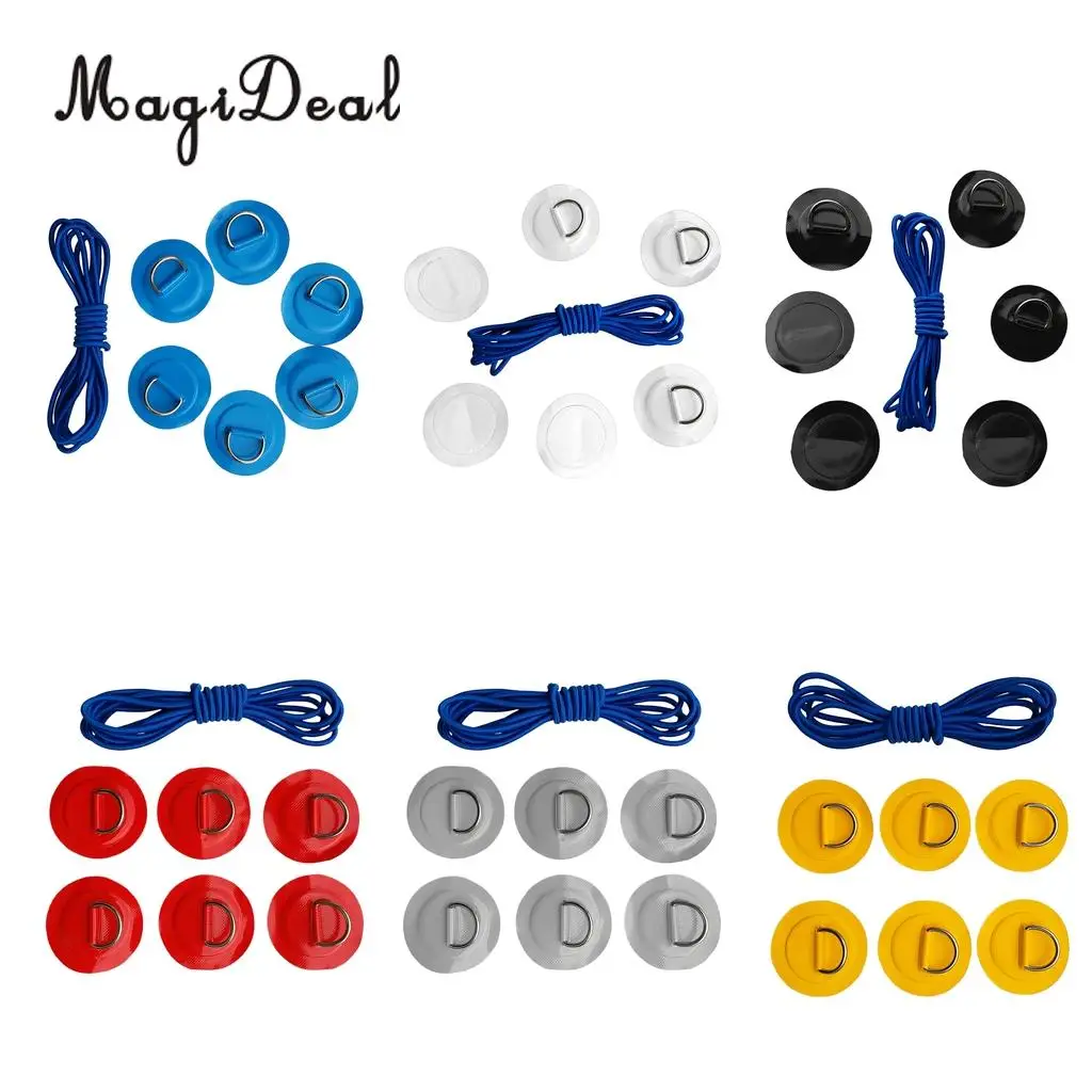 

Kayak Accessories - 6Pcs Replacement D-Ring Patch/Pad + Elastic Rope for PVC Rib Inflatable Boat Raft Canoe Fishing Rigging