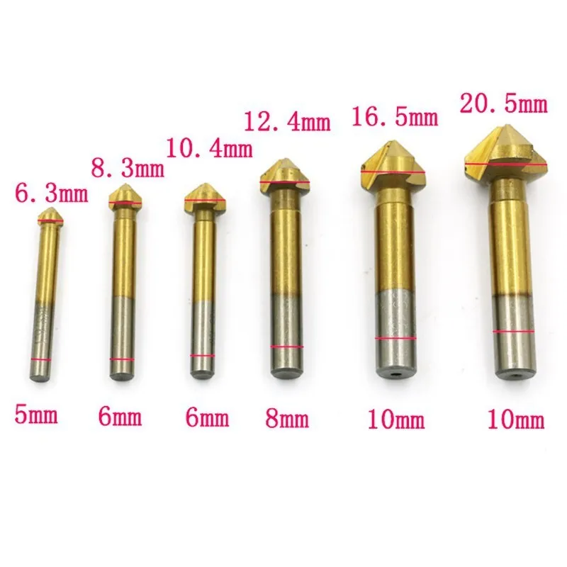 

PEGASI 6Pcs 90° Chamfering Knife Three-blade Alloy Chamfer HSS Hard Metal Mill Cutter Countersink Drill Bit Milling Cutting Tool