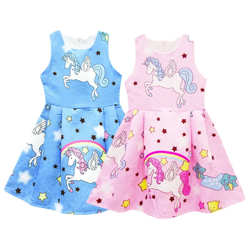 

Unicorn Girls Dress Summer Sleeveless Party Princess Costume Kids Dresses for Girls Back Zipper Design Frock Vestidos 2-10Y