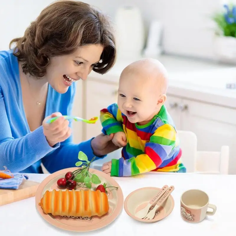 Baby Feeding Bowl Plate Dishes Fork Spoon Cup 5Pcs/Set Children Tableware Bamboo Fiber Kids Cartoon Separation Feeding Plate Baby Feeding Bowl Plate Dishes Fork Spoon Cup 5Pcs/Set Children Tableware Bamboo Fiber Kids Cartoon Separation Feeding Plate
