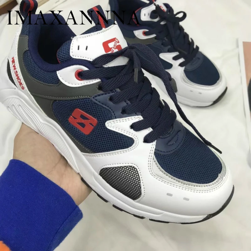 

IMAXANNA New Mens Sneakers Man 2019 Mesh Lace Up Sport Breathable Female Air Flat Shoes Daddy Athletic Shoes Men's Running Shoe