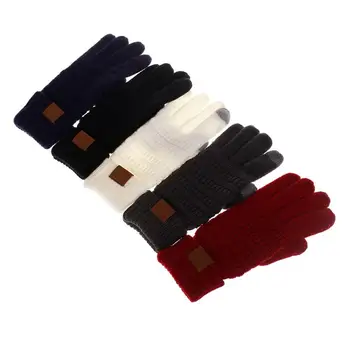 

1 Pair Winter Warm Gloves European and American Adult Wool Knitted Full-fingered Touch Screen Gloves