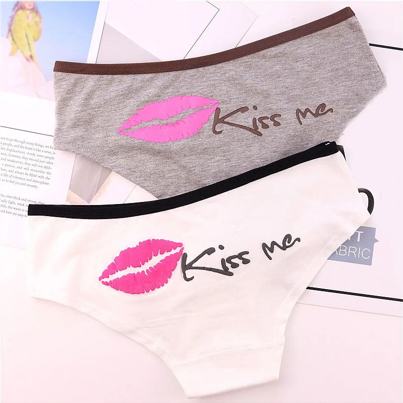 Letter Printed Printed Popular 1PC Lingerie Kiss Me Underwear Hot Sale For Women Panties Candy Color Cotton Briefs High Quality