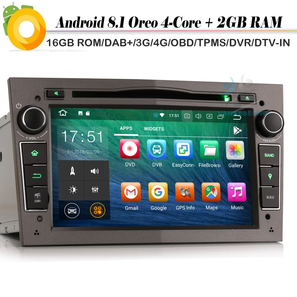 Android 8 1 Авторадио DAB + четырехъядерный WiFi 4G GPS автомобильный стерео DVR Bluetooth CD плеер
