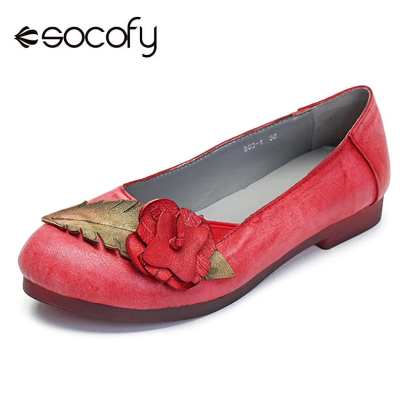 

SOCOFY Genuine Leather Flower Comfy Retro Flat Loafers Bohemia Casual Flats Women Shoes Spring Autumn Casual Shoes New
