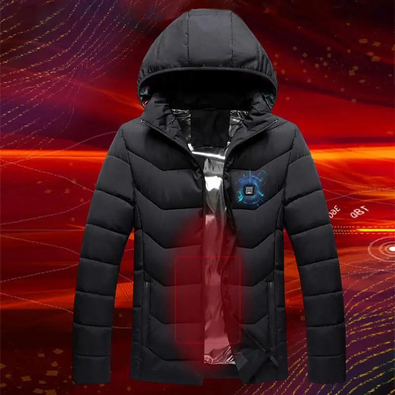 New Winter Warm Heating Jackets Men Women Smart Thermostat Pure Color Hooded Heated Clothing 