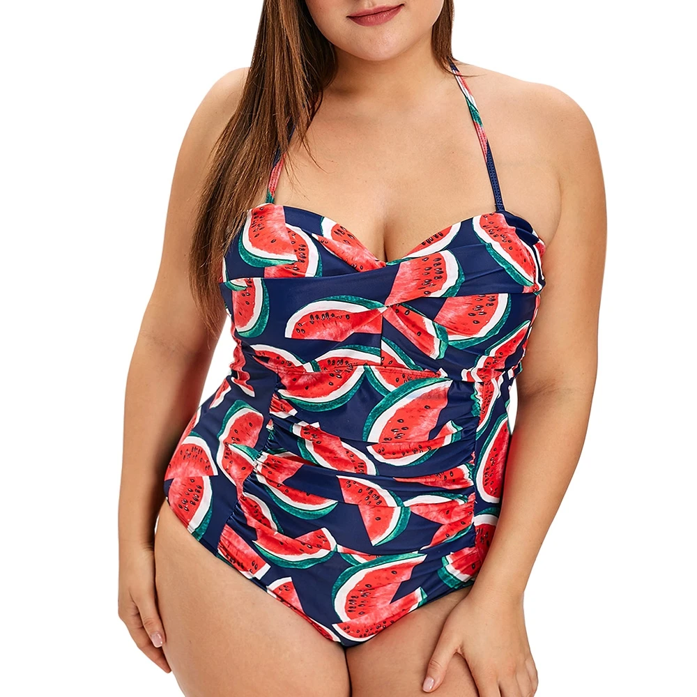 

2019 Newest Push Up Swim Suit Plus Size One Piece Watermelon Print Swimwear Women Summer Cute Bathing Suits 5XL