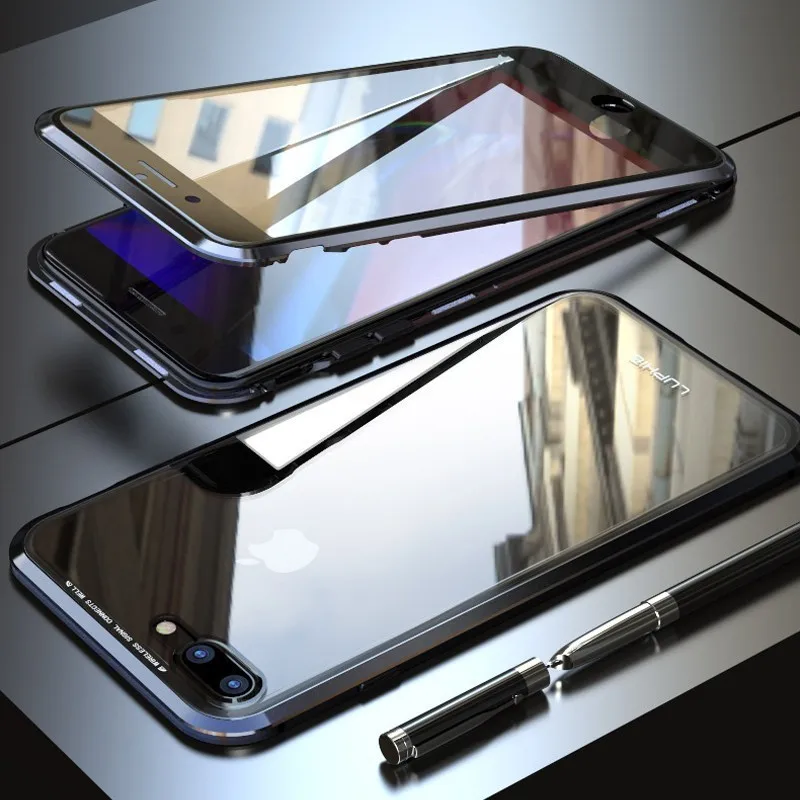 LUPHIE 360 Metal Magnetic Case For iPhone X XS XR 8 7 Plus Coque + Front Back Tempered Glass Cover Max Magnet |