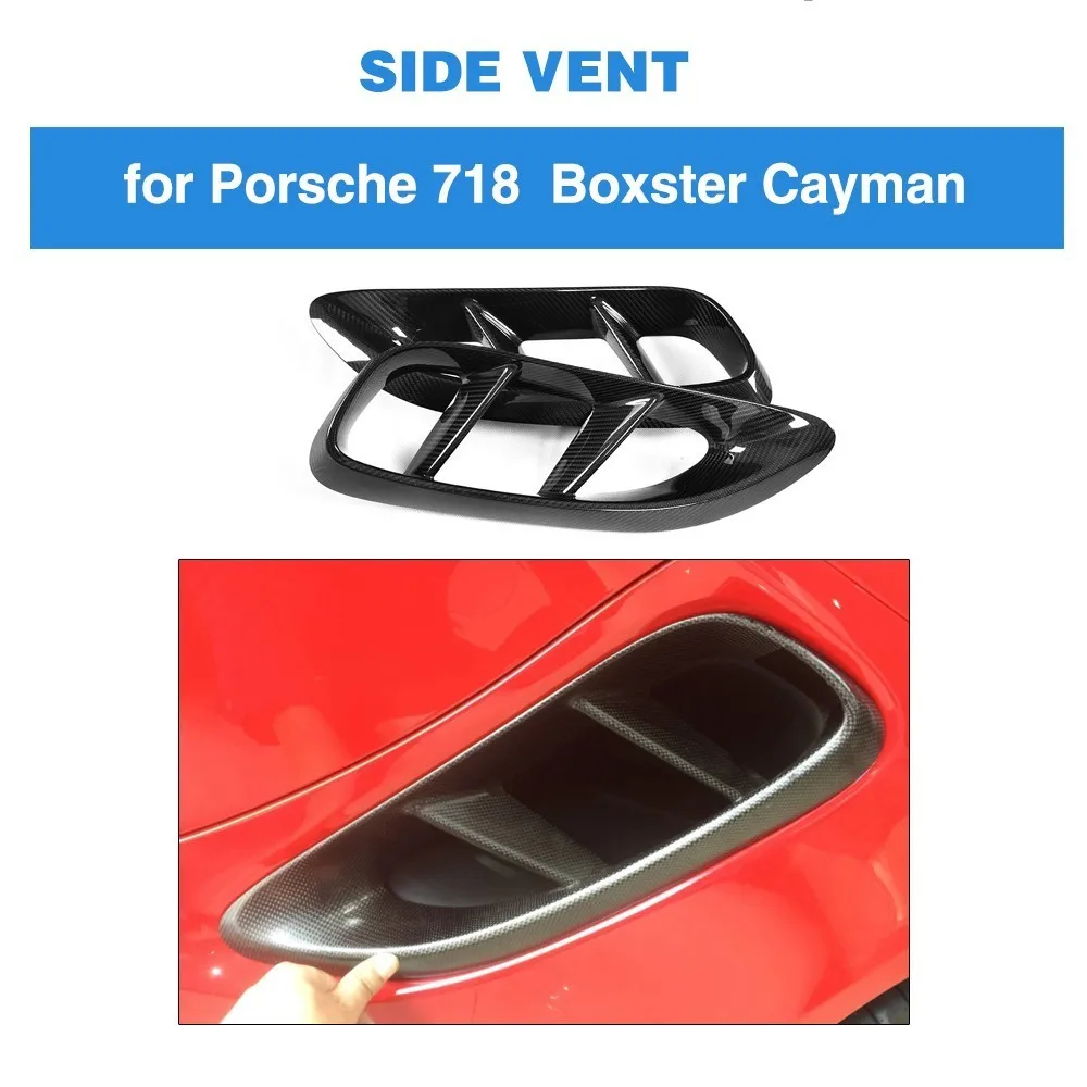

For Porsche 718 Boxster Cayman Carbon Fiber Car Door Side Fender Vents Trims Frame Decoration Cover 2017 2018