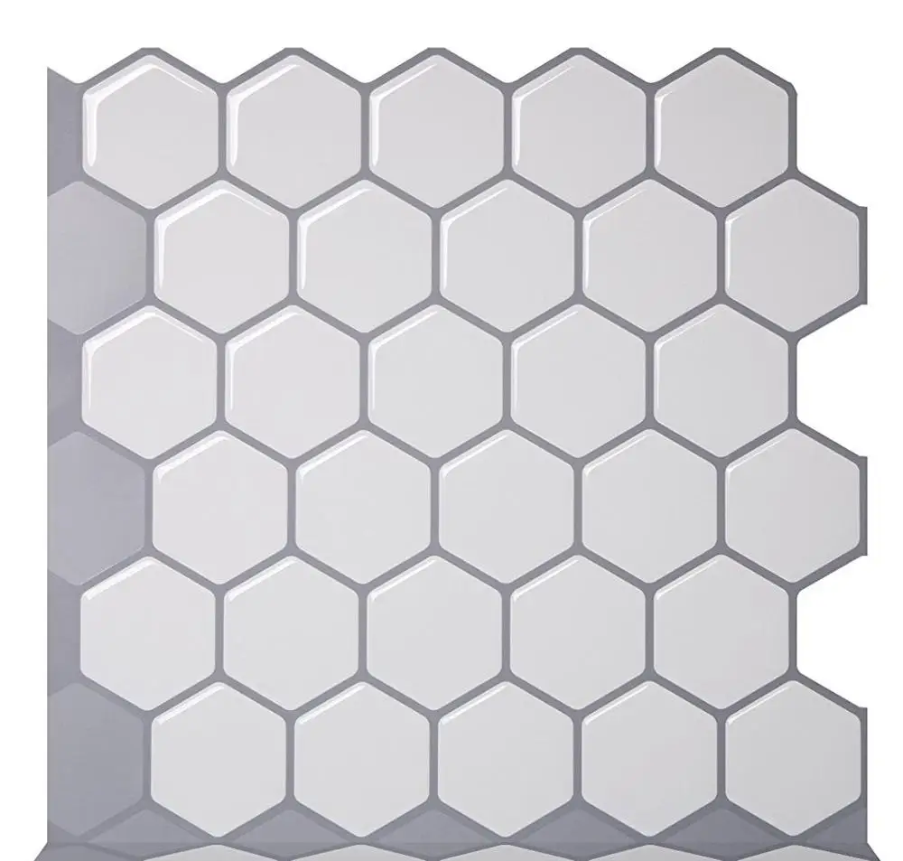 

Vividtiles Hexagon Vinyl Sticker Self Adhesive Wallpaper 3D Peel and Stick Square Wall Tiles for Backsplash - 1 Sheet
