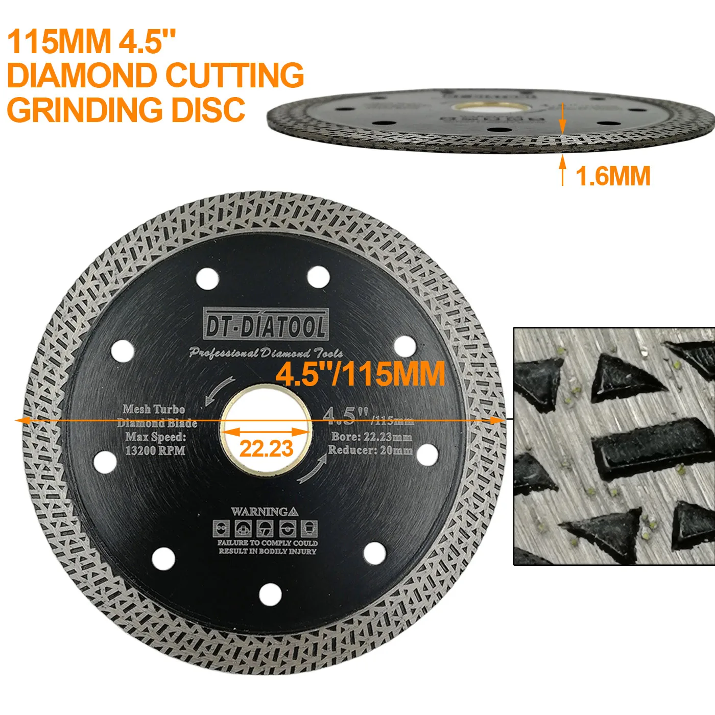 1unit Dia 4" 4.5" 5" Hot pressed Diamond Cutting Disc Mesh Turbo Wheel rim Segment Saw blade for Hard material granite tile