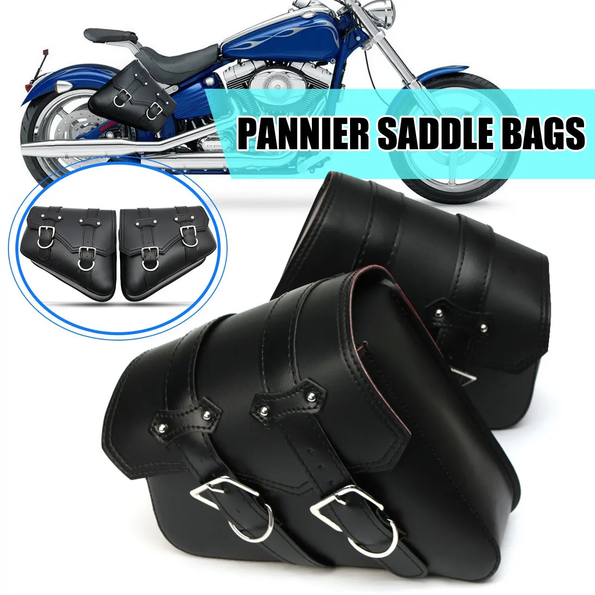 

2pcs Universal Motorcycle Saddlebags PU Leather Storage Tool Pouch Luggage Side Bag For Harley Davidson Cruiser