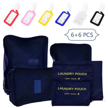 

Travel Kit 6 Foldable Nylon Laundry Pouches Packing Meshed Storage Bags and 6 Colorful Plastic Travel Tags