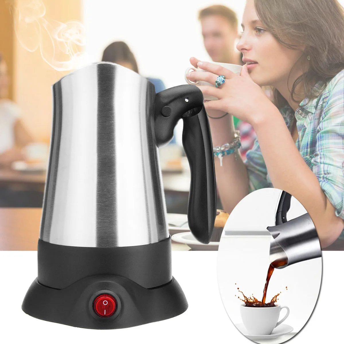 

4 Cups Stainless Steel 800W Electric Espresso Moka Coffee Maker Machine Portable Electric Coffee Tea Pot 270ml