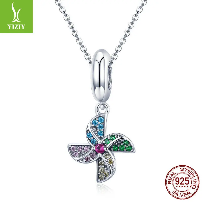 

Pendant Charms 925 Sterling Silver Full Pave Colorful Crystal Windmill Charm For Women Silver Charm Bracelet