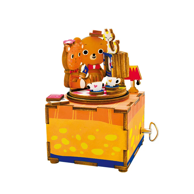 

Robotime 3D Assembly Wooden Music Box Toy Wood Musical Boxes Revolving Couple Kitty Cartoon Cat Model Toys For Children Gift