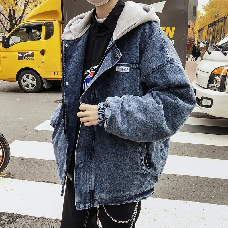 Brodé Hommes Denim 2xl Lettre Splice rembourré À Hit Manteau Veste Black Cowboy Capuchon Parka Couleur Coton blue Vêtements 2018 Neige Hiver M Lâche 8OZPnkN0wX