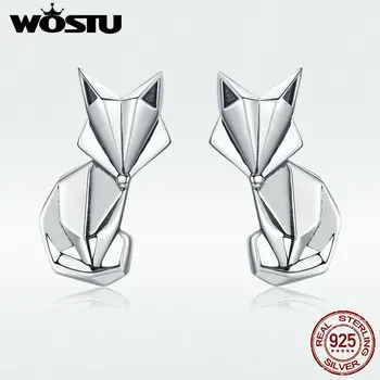 

WOSTU Authentic 100^ 925 Sterling Silver Folding Fox Stud Earrings For Women Engagement Party Romantic Lucky Jewelry Gift DXE526