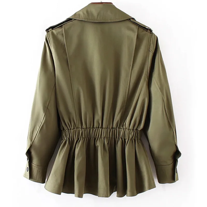 Manteau Bouton Occasionnel Revers Col Bd416 Ourlet Nouvelle khaki Mince Lâche Courte Taille Femme Green Élastique vent Coupe ewq 2019 Longues Army À Manches Femelle qH8FFT
