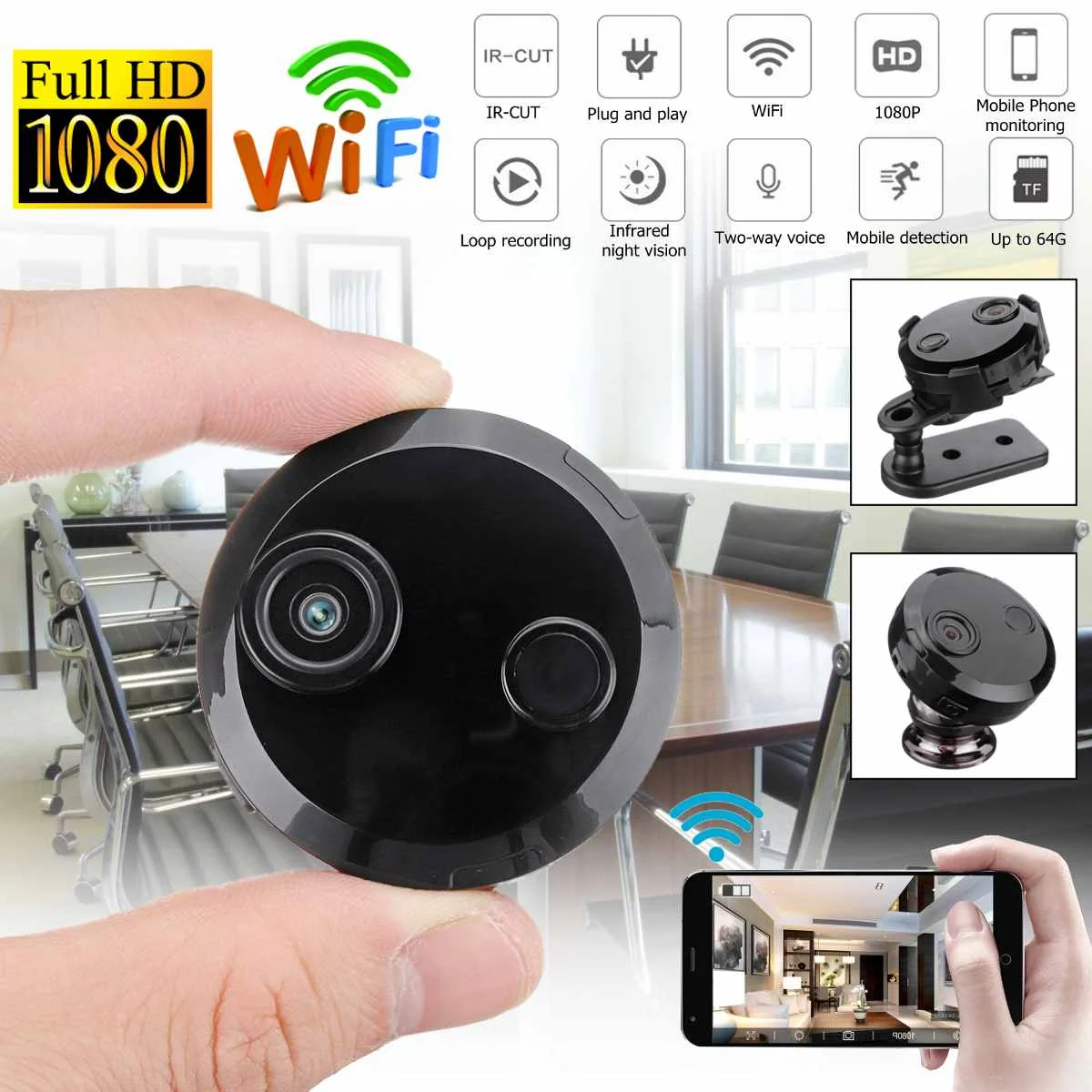

WIFI Camera IP 1080P 150 degree Mini Camcorder for IOS android Home Office Use