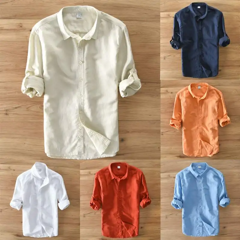 

Plus Size Fashion Cotton Casual Shirt Men Solid Long Sleeve Lapel Neck Shirts Hot Sale Camisa Masculina Men Brand Shirt Harajuku