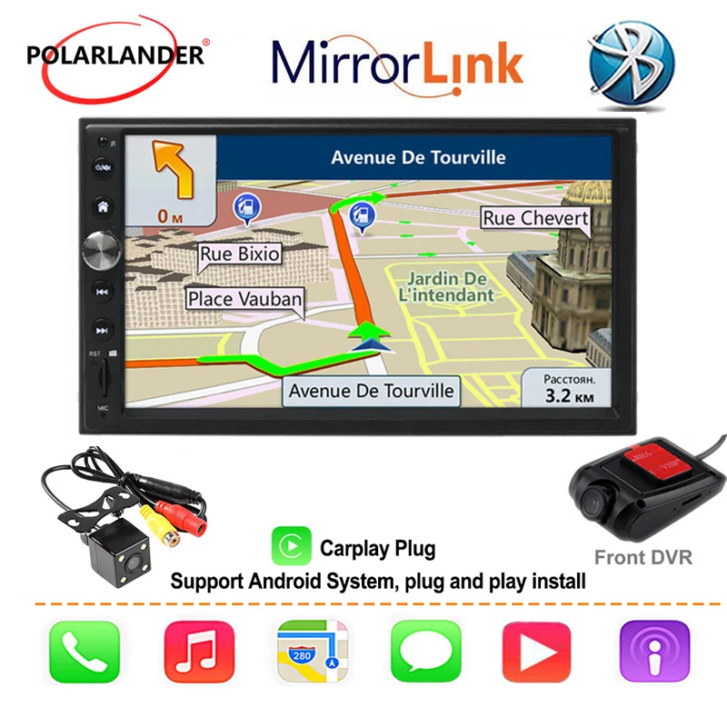 

7'' 2 DIN Car Radio Autoradio Mirror link Rear Camera DVR Bluetooth For Apple Carplay & Android MP5 GPS Navi Car Stereo FM