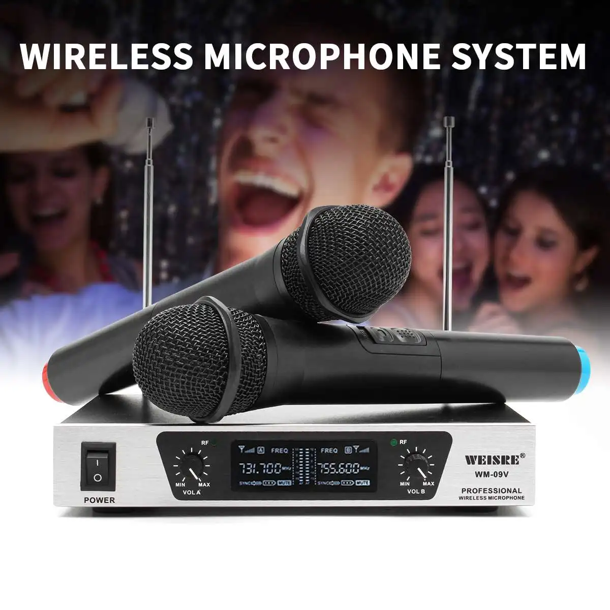 

Dual VHF Wireless Microphone System Cordless Handheld Mic Receiver Microphones Karaoke with 2 Microphones for KTV Party Speech