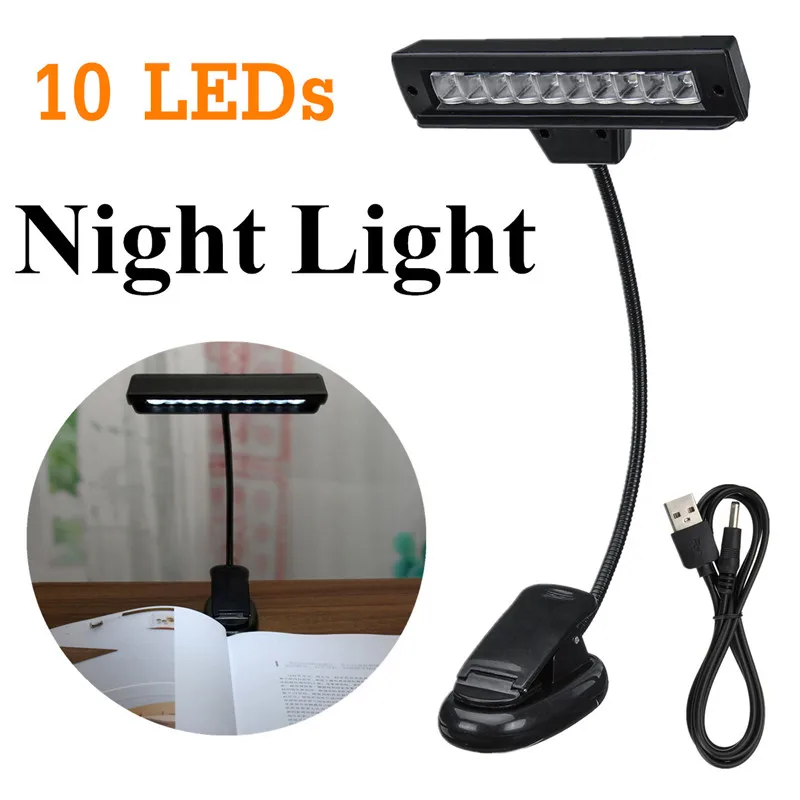 

Music Stand Clamp Night Light Built-in Rechargeable Battery Safe 360 Degree Round Flexible Gooseneck 10 LEDs Adjustable Clamp