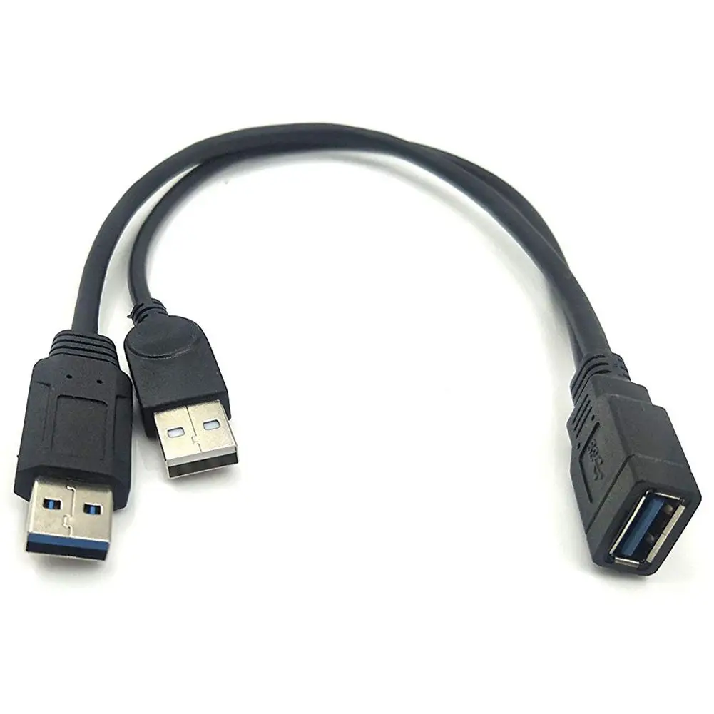 Black USB 3.0 Female to Dual USB Male Extra Power Data Y Extension